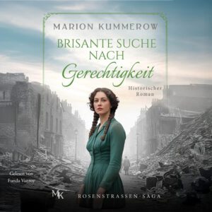 Frau im grünen Kleid vor ausgebombten Ruinen